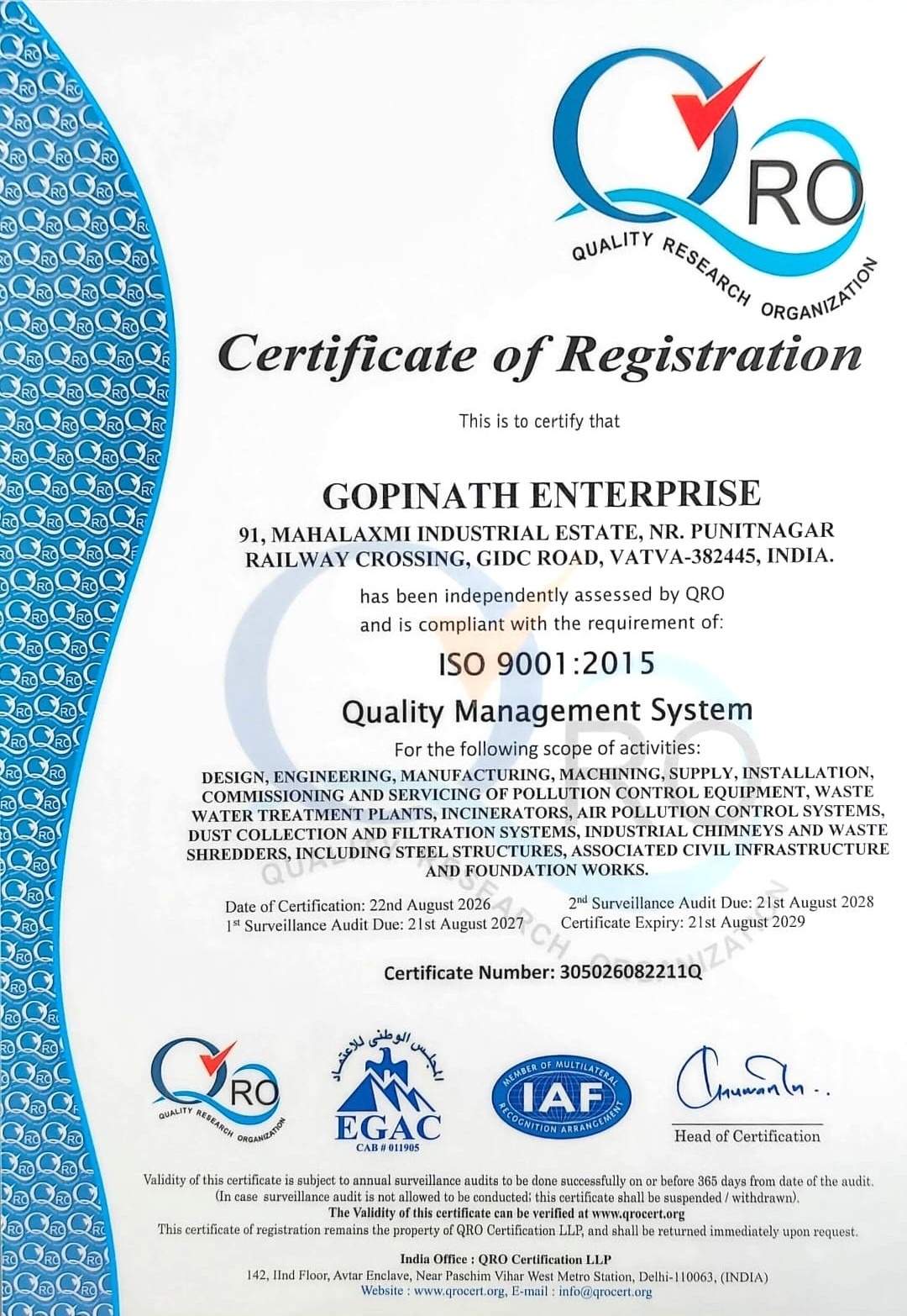Certificate of Quality